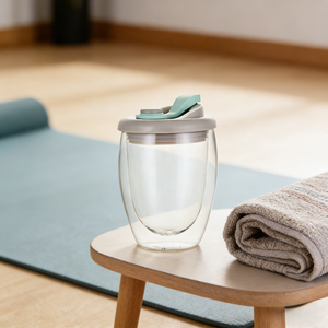 Tazza da Caffè in Vetro Borosilicato a Doppia Parete con Logo Personalizzato, Portatile, Antigoccia, da Viaggio, con Coperchio - Product Image 5