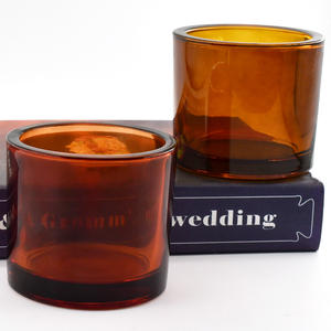 ขวดแก้วใสสีเหลืองอำพันหนาสำหรับทำเทียนพร้อมฝาไม้ ราคาส่งถูก - Product Image 3