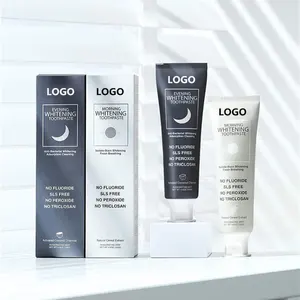 Hot selling wholesale fluoride free herbal teeth whitening black charcoal toothpaste kit for day and night