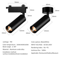 Luces LED Modernas de 9W para Riel, Chip COB, Multiprotocolo, Regulable, Alto CRI 95, Aluminio, para Museos, Galerías de Arte, Salas de Exposiciones, Oficinas