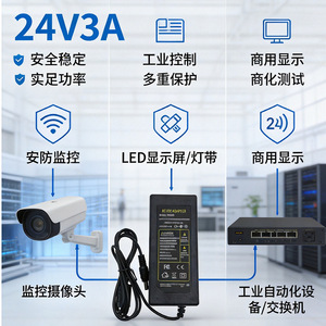 Jingruian 24V 3A <b>Power</b> <b>Adapter</b> DC Output Heat Sink Cooling For Monitoring LCD LED Strips Desktop Use - Product Image 2