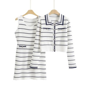 <b>Women</b> Knitted Sweater Set Striped <b>Dress</b> With Cardigan Autumn 2026 Casual Wear - Product Image 4