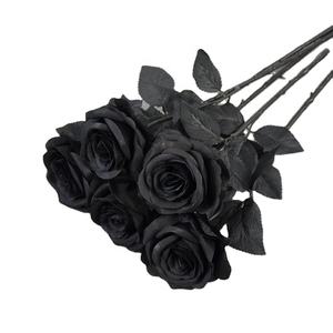 Fleur noire d'halloween, fleurs de Roses artificielles, Rose en soie au toucher véritable, Bouquets à tige longue et simple fausse fleur - Product Image 1