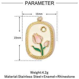 Ciondolo Fai-da-Te in Acciaio al Titanio con Sette Perle, Cuore Francese e Coccinella, Ciondolo in Acciaio Inossidabile con Croce Lunare in Oro 14k - Product Image 5