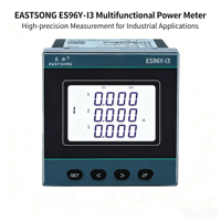 EASTSONG ES96Y-I3 Amperímetro Digital Trifásico de CA 5A 1A con Panel LCD LED, Visualización Simultánea de 3 Fases, RS485 Modbus RTU IP65