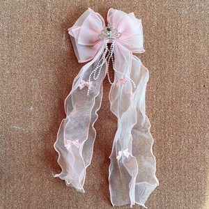 Jepit Rambut Yoly Cute Large 15.5 cm dengan Ikat Pita Renda, Jepit Rambut Pita Panjang Berbahan Jala, Aksesoris Rambut Fashion Motif Kepingan Salju untuk Wanita - Product Image 4