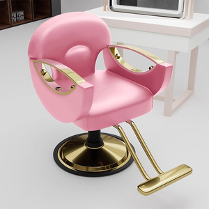Chaise de salon de coiffure rose de luxe, 360 °   Chaise hydraulique pivotante avec accoudoirs dorés pour spa, coiffure et studio à domicile - Product Image 1