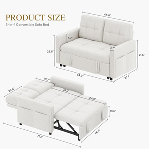 <span class=keywords><strong>Canapé</strong></span>-lit <span class=keywords><strong>convertible</strong></span> 3-en-1 avec lit escamotable, futon en lin et dossier réglable, <span class=keywords><strong>canapé</strong></span> deux places moderne - Product Image 2