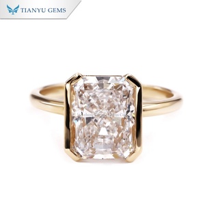 TIANYU GEMS 14K Yellow Gold DF Radiant Cut Lab Diamond Half Bezel Set Engagement <b>Band</b> <b>Ring</b> - Product Image 1