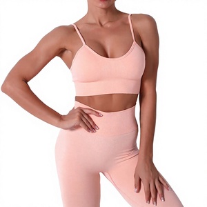 Pink Seamless High Waist <b>Yoga</b> <b>Leggings</b> and Sports Bra Set Ribbed 2 Piece Workout Activewear - Product Image 1