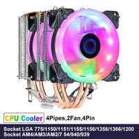 Refroidisseur de processeur pour ordinateur de haute qualité avec 4 caloducs en cuivre et 2 ventilateurs, compatible LGA 1151 775 AM4 AM3