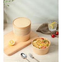 Custom Bedrukt Wegwerp 500Ml Food Grade Afhaaldoos Papier Kraft Bruine Papieren Kom Met Deksel