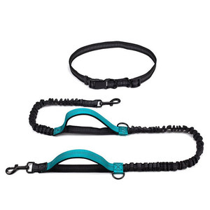 สายจูงสุนัขแบบปรับได้ ไม่ต้องใช้มือ ด้ามจับโฟมผ้าฝ้ายสีตัดกัน เชือกโพลีเอสเตอร์ สายรัดเอว สำหรับพาสุนัขเดินเล่นกลางแจ้ง-ขายส่ง - Product Image 5