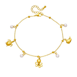Ocean Animal Charm Anklet Gold Plated Stainless Steel Turtle Octopus Whale Pendant Imitation Pearl Tiny Bead Ankle Chain Women - Product Image 6