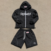 Survêtement en nylon rouge pour homme DCY, coupe-vent à capuche, imprimé avec des strass, design 2 en 1, sportif, logo personnalisé OEM