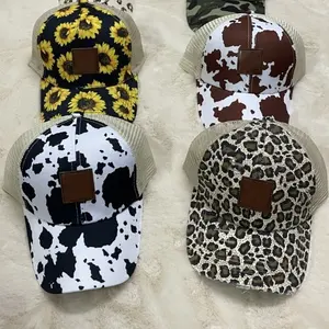 Custom Logo Cow Printed Baseball Hats Western Style Leopard Cheetah Hollow Out Outdoor Unisex Cross Baseball Hats