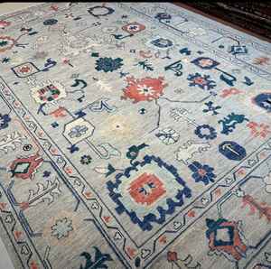 Nouveau grand 10 'x 14' tapis turc Oushak laine biologique douce avec motif abstrait moderne pour pique-nique de prière d'exercice à domicile - Product Image 3