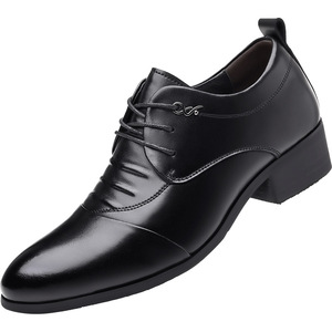 Men's Leather Oxfords Pointed Toe Lace Up <b>Height</b> <b>Increasing</b> Office Career Spring Dress <b>Shoes</b> Solid Black Rubber Sole - Product Image 5