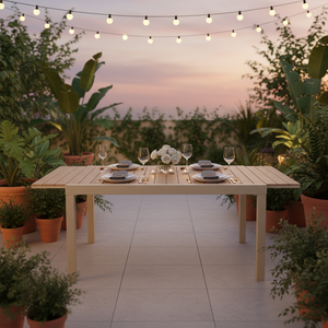 Table extensible en aluminium 150/200 cm, table rectangulaire pour l'intérieur et l'extérieur, avec 27 lattes en bois plastique pour jardin et terrasse - Product Image 3