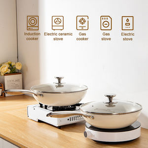 Wok de freír chino portátil de 28cm y 30cm, blanco, multifunción, cocina profesional, sartén de aluminio antiadherente, Wok - Product Image 5