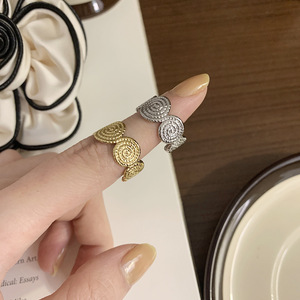 Vintage Disc Rope Gold Coin <b>Open</b> <b>Ring</b> Starry Sky Auspicious Cloud Ethnic Style <b>Ring</b> Titanium Steel Gold Plated - Product Image 5