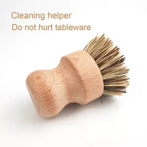 Vente en gros personnalisé mini brosse pour pot de récurage brosse à vaisselle en bois détergent ménager brosse de nettoyage de cuisine en sisal de hêtre