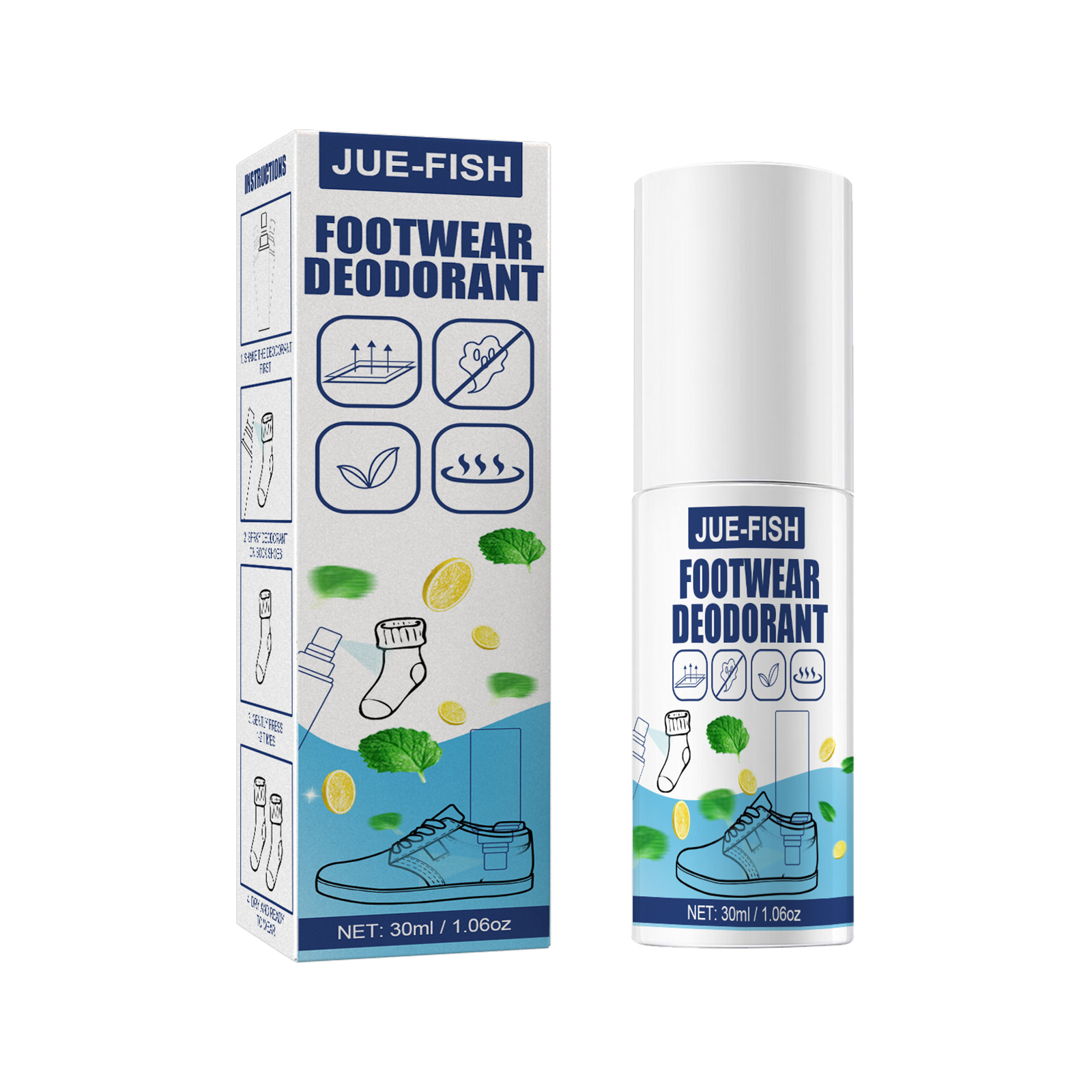 Jue Fish Shoe Odor Eliminator Déodorant Anti-odeur Remover Déodorant pour chaussures Parfum frais Désodoriser Chaussures Spray