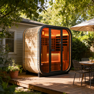 Sauna de Lujo para 3-4 Personas, Fabricada con Madera de Abeto Canadiense, con Ventana Panorámica, Terapia de Luz Infrarroja, para Jardín o Villa - Product Image 6