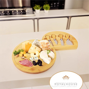 Bamboo <b>Cheese</b> Board With <b>Knife</b> <b>Set</b> 4 Piece Serving Tray For Hotel Coffee Tea Housewarming Gift Picnic Use - Product Image 3