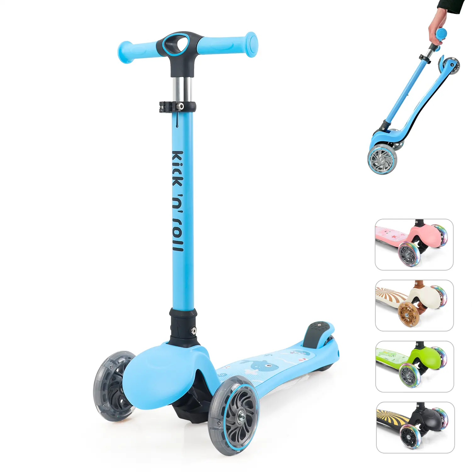 Wholesale Foldable Scooter Kids 3 Wheel Kick Scooter Children with Light-up Wheels