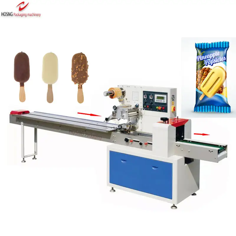 Ijs Lolly Bar Popsiclestok Crème Verpakkingsmachine Kussen Flow Verpakking Machine