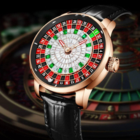 Montre mécanique automatique de luxe pour homme, avec cadran en saphir, jeu de roulette européen, cadran diamanté, bracelet en cuir
