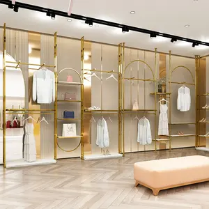 उच्च गुणवत्ता वाले सोने के लिए प्रदर्शन शेल्फ फर्नीचर खड़े डिजाइन परिधान स्टोर कपड़े प्रदर्शन रैक