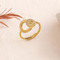 Bague élégante pour femme à double cercle en zircon cubique, plaquée or 18 carats, en acier inoxydable, micro-pavée, ajustable, ouverte, idéale pour le quotidien ou les soirées
