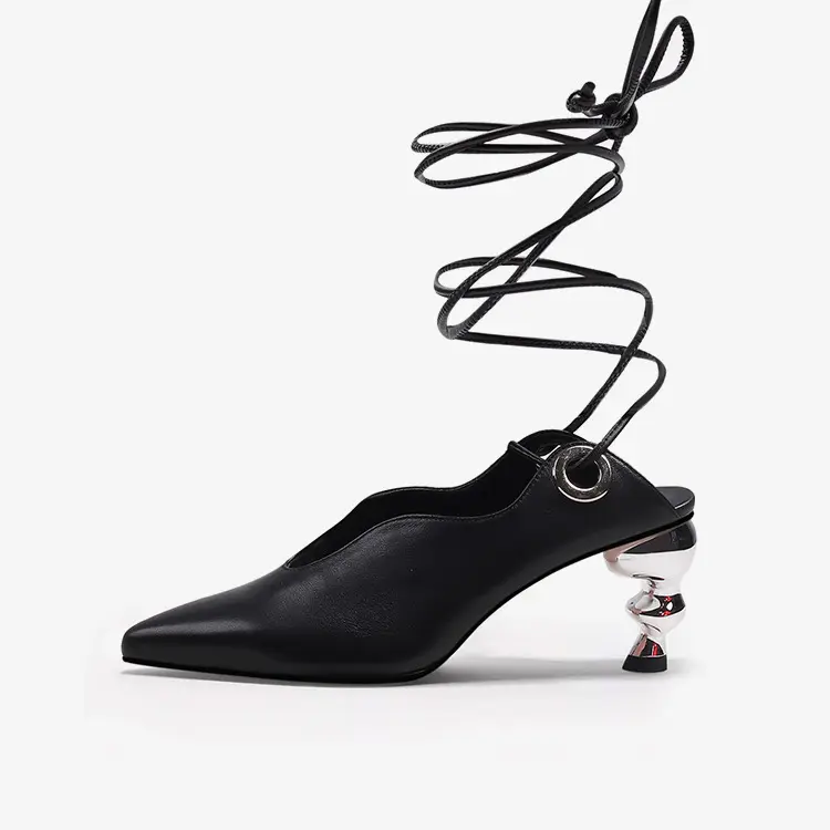 XINZI RAIN Custom Ladies Heel Sandals Shoes Close Toe Slingback 6cm Mid Heel Women Lace Up High Heels