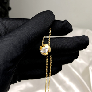 Joyería original Nuevos diseños Circón redondo Oro Efecto de superficie fina 925 Bola de plata esterlina Collar de satén - Product Image 6