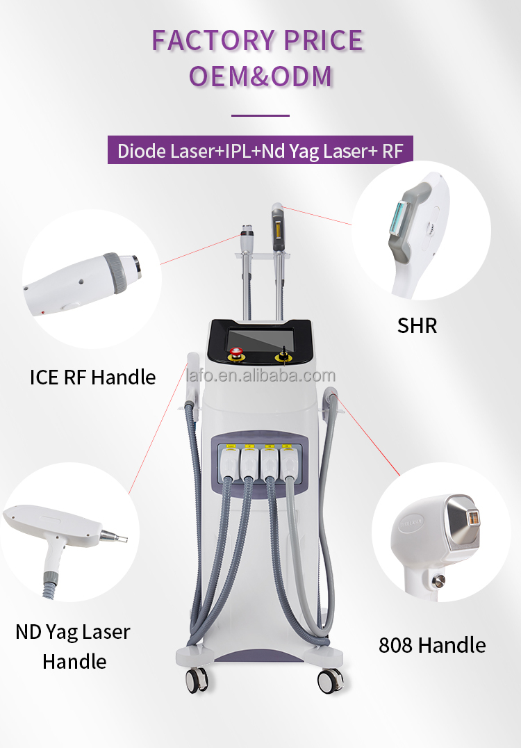 NEW design! 4 in 1 opt IPL+ 808nm diode laser + rf +nd yag laser beauty salon equipment ipl laser hair removal machine