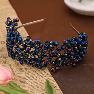 ROMANTIC Luxury Handmade Beaded Hair Band <strong>Navy</strong> Blue Crystal Stone Party Hair Accessories Elegant Engagement <strong>Headband</strong> - Product Image 1
