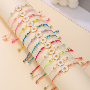 Daisy Floral <b>Bracelet</b> Set Colorful Braided Jewelry Gift For Women Fashion <b>Beaded</b> <b>Bracelets</b> Zinc Alloy Channel Setting - Product Image 3