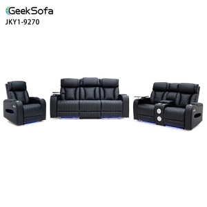 طقم كنبة أريكة كهربائية بآلية استلقاء من الجلد بتصميم عصري من Geeksofa Furniture مع كونسول وطاولة قابلة للطي لغرفة المعيشة - Product Image 1