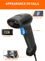 Escáner de Código de Barras 1D/2D con Cable USB HENEX HC-3208S, Lector de Códigos QR, Uso en Comercios/Supermercados/Almacenes, Rápido y Preciso, 3 Años de Garantía