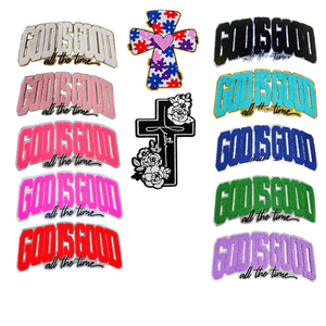 Patch chenille grand format personnalisé de haute qualité à thermocoller pour sweat-shirt, motif Jésus, blanc, 'Dieu est bon à tout moment', pour casquette - Product Image 4