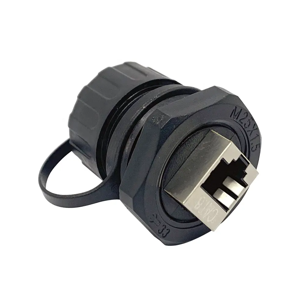 SVLEC IP68 Front Panel Mount Waterproof Cat6 RJ45 Ethernet Pass Through Connector with Cover