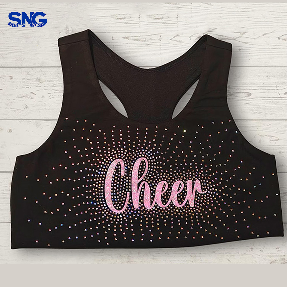 SNG Factory Direct Custom Sports Bra for Girls Women's Cheer Training Rhinestone Compression Support Cheerleading Children