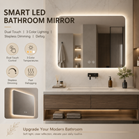 Miroir de salle de bain intelligent à LED anti-buée, miroir de maquillage mural avec éclairage, 3 températures de couleur, variateur d'intensité, commande tactile