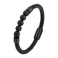 Bracelet en cuir en pierre volcanique naturelle, bracelet tressé en cuir et acier inoxydable, bijoux multi-brins en acier titane pour homme L2