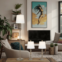 Lot de 3 lampes de table et de sol modernes à LED avec finition en bois peint à la main Lampes intelligentes pour la maison pour le salon de style traditionnel