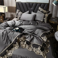 Drap de lit brodé 100% draps de lit en soie de mûrier lavé ensemble de literie soyeux de 4 pièces