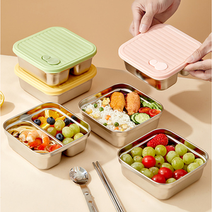 Boîte à lunch en acier inoxydable 304 avec couvercle, boîte bento empilable anti-fuite, conteneur de stockage alimentaire portable pour étudiants, salade de fruits - Product Image 1