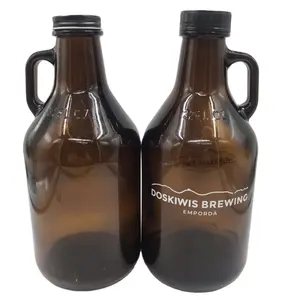 32oz Amber Glass Beer Growler With Black Metal Lids